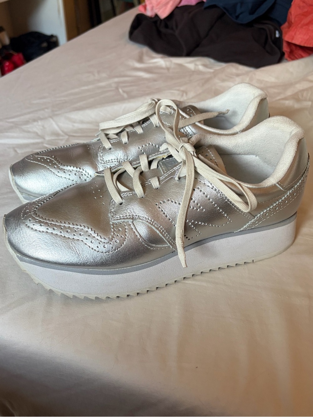 New Balance Silver Metallic Platform Sneakers